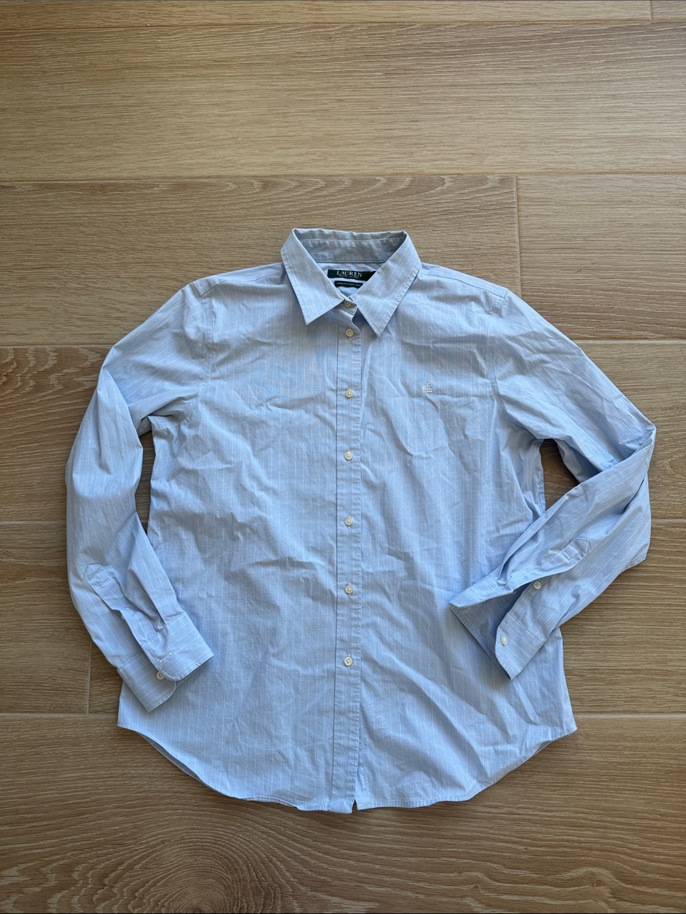 Lauren Ralph Lauren Classic Fit Striped Non-Iron Cotton Shirt Blue & White Large